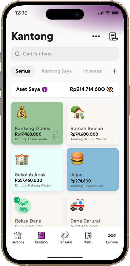 Tampilan Kantong di aplikasi Jago Syariah