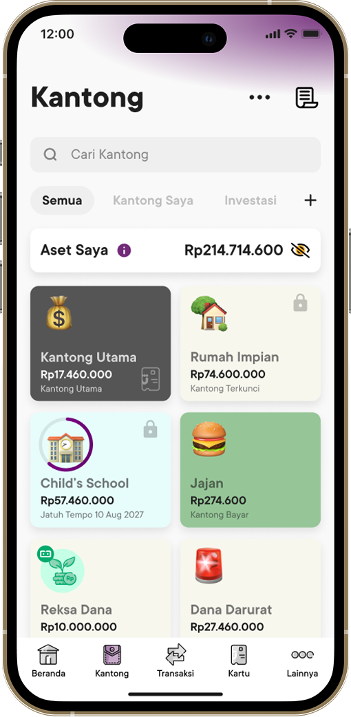 Tampilan Kantong di aplikasi Jago Syariah