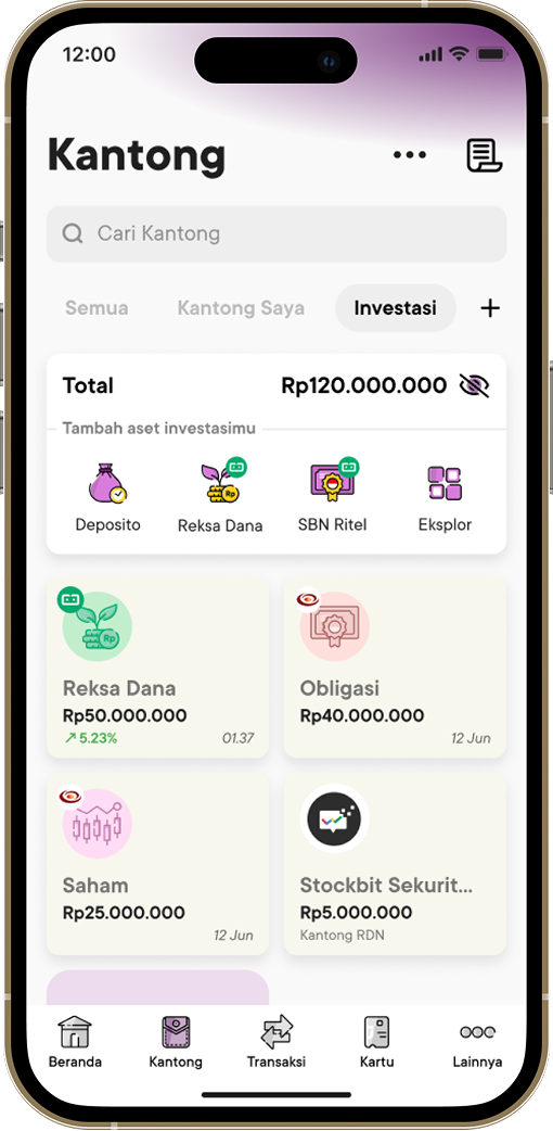 Tampilan Investasi di aplikasi Jago Syariah