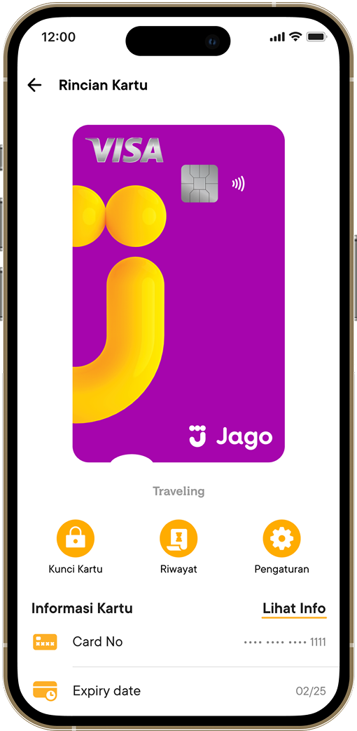 Tampilan Kartu Debit di aplikasi Jago