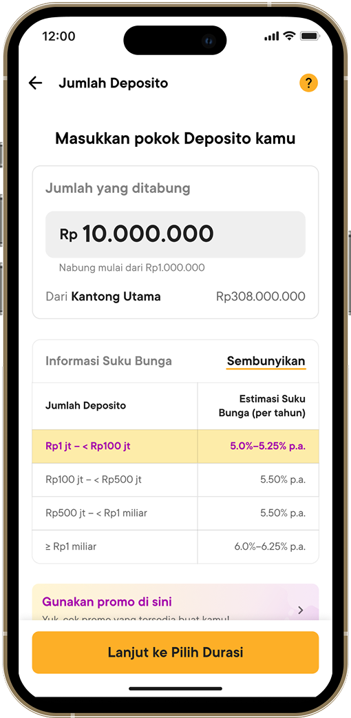 Tampilan Deposito di aplikasi Jago