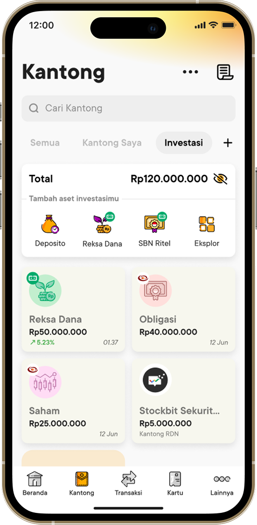 Tampilan Investasi di aplikasi Jago